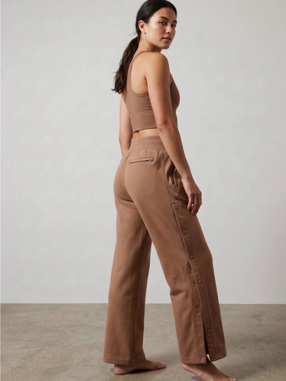 Athleta Wide-Leg Snap-Trim Lounge Pants in Camel Brown
